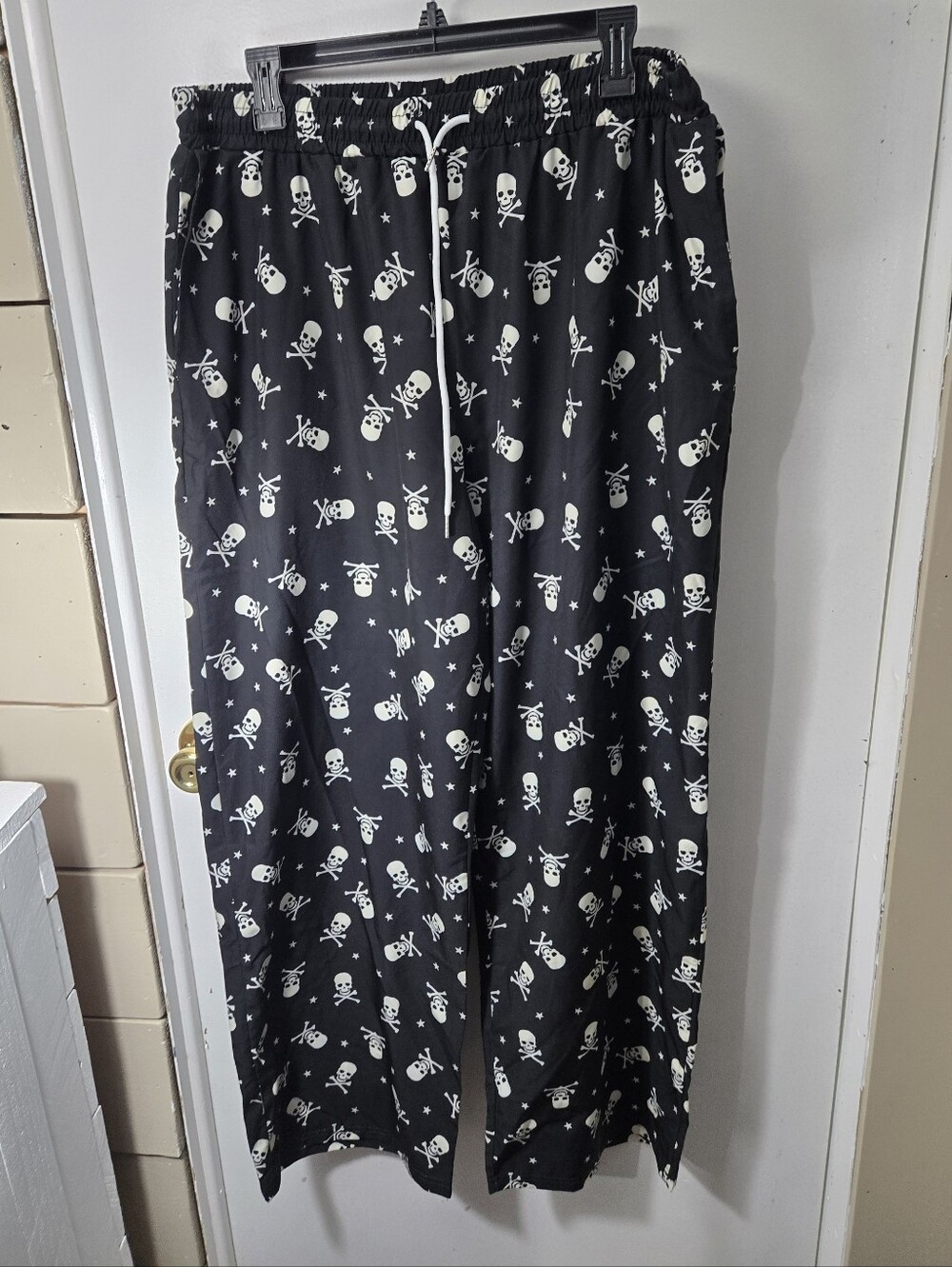Skull Print Pajama Pants Elastic Waist Drawstring Lounge Pants Gothic Edgy XXL